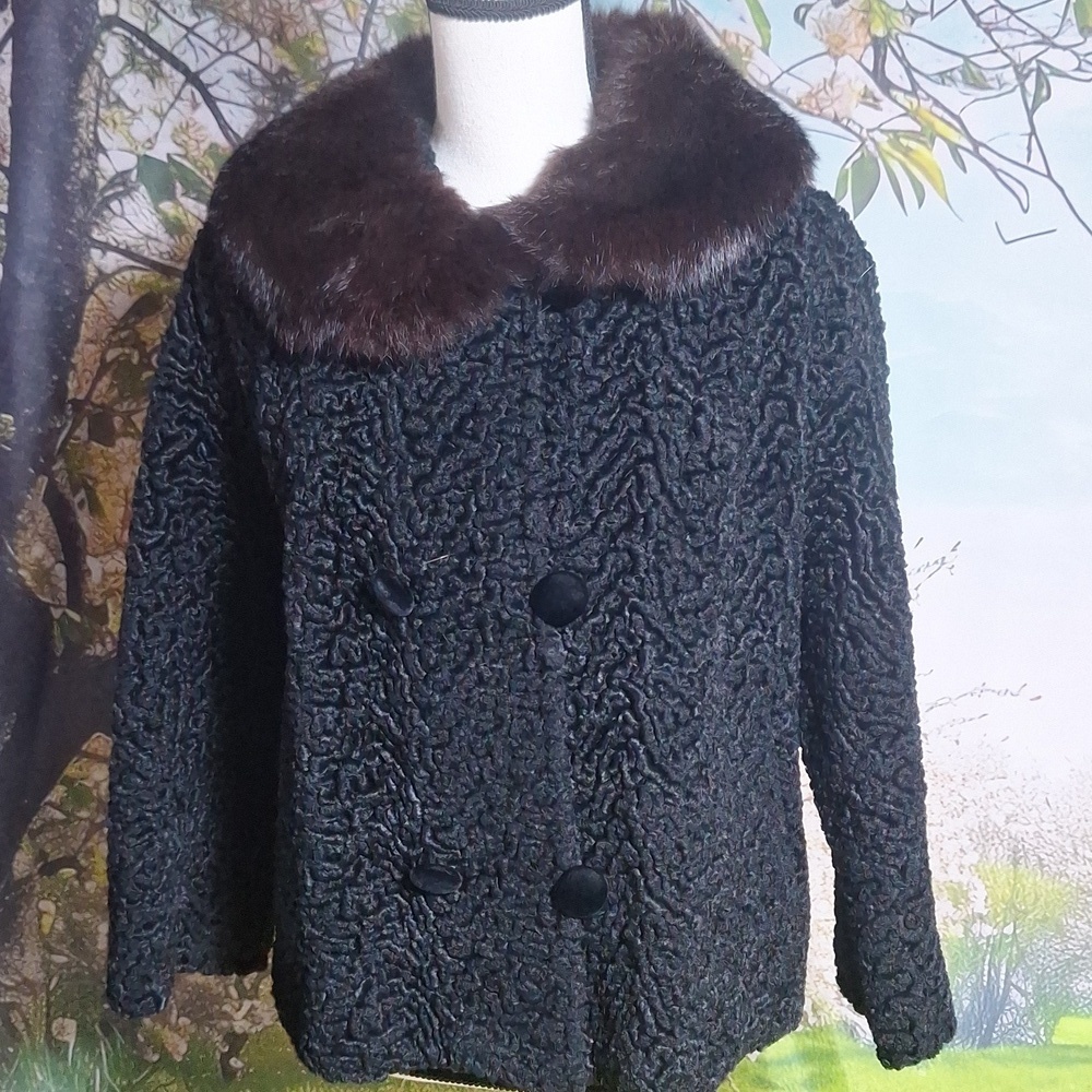 Vintage mink colar with Persian lamb jacket, size Medium, exquisite!!!